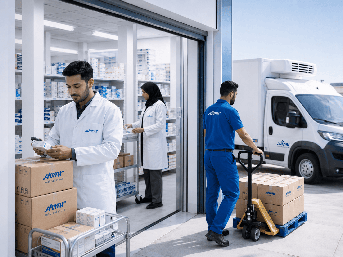 ANMR staff loading pharmaceutical products for dispatch to a delivery van
